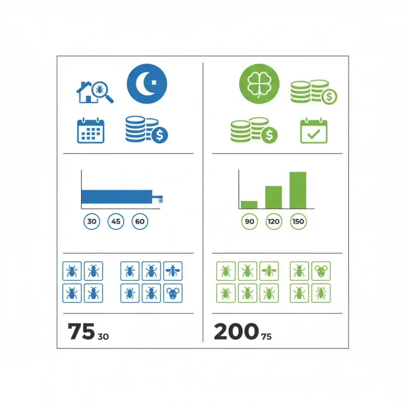 Chart comparing pest control plans with costs and coverage details.