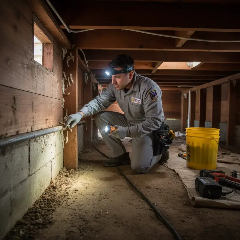 Inspector conducting a WDO inspection in a Tracy home.
