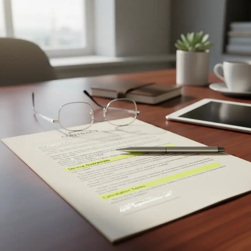 Contract document highlighting service guarantees and terms.