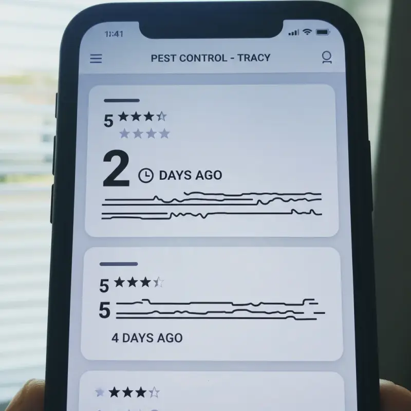 Smartphone displaying recent pest control service reviews.