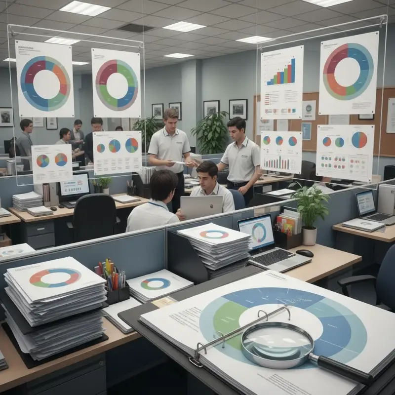Office with charts showing hidden pest control fees, itemized estimates.