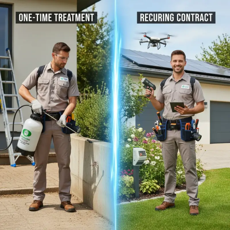 Comparison of one-time and recurring pest control service methods highlighting the service differences between best pest control companies Tracy CA.