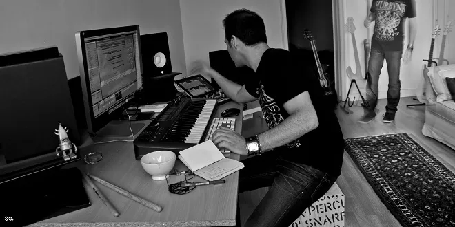 Pole Folder creating music in the studio