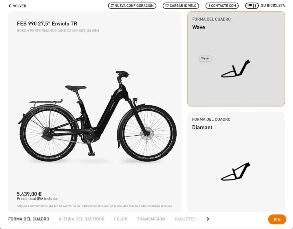 La Velo de Ville FEB 990 es una bicicleta eléctrica con motor Bosch Performance Line y un diseño elegante, que seguro atraerá a sus admiradores, tal y como se muestra en un sitio web español.