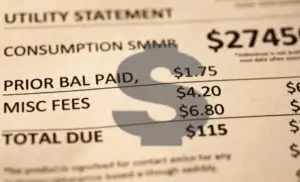 Why Knoxville Homeowners Shouldn’t Ignore a Leaky Faucet 1 Large grey dollar sign over a water bill showing financial details.