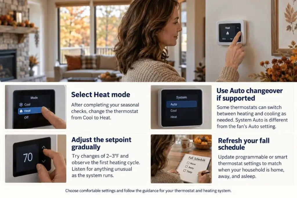 Fall in Knoxville: When to Switch From AC to Heat (and How to Get Your System Ready) 5 How Do You Actually Switch Your Thermostat and System From Cooling to Heating