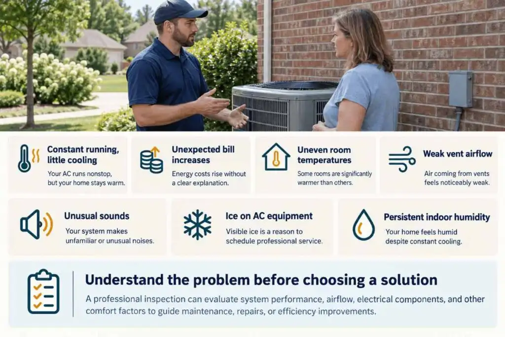 Why Your AC Runs Constantly but Your House Still Feels Warm: How to Fix Cooling Problems During Knoxville Summers 11 When Should I Call an HVAC Professional About Cooling Problems