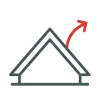Icon für Dachsanierung Haus mit Dach und rotem Pfeil nach oben – Symbol für Dachsanierung oder -modernisierung