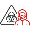 Biohazard & Schutzanzug Icon Warnsymbol mit Biohazard-Zeichen und Person mit Schutzmaske – Hinweis auf Gefahrstoffe oder kontaminierte Bereiche