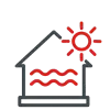 Icon Dach mit Wärmeschutz Haus mit Sonnensymbol und Wärmewellen – Symbol für energetische Dachsanierung oder Wärmeschutz