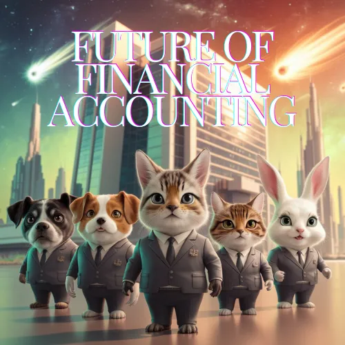 Group of cute animals dressed in business suits, representing the future of financial accounting.
