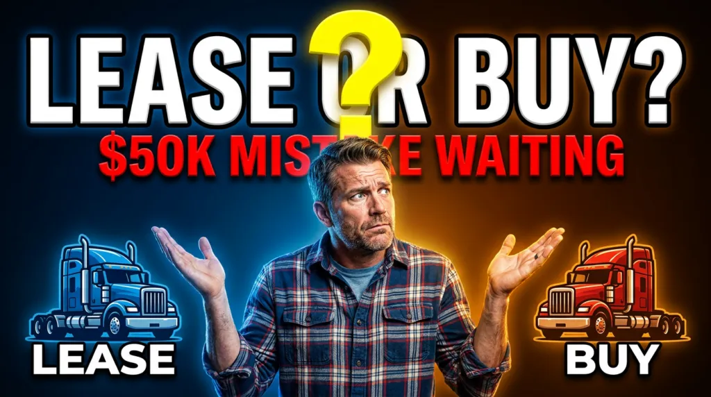 Bold thumbnail with confused owner and 'LEASE OR BUY?' text, illustrating the leasing vs financing decision guide.