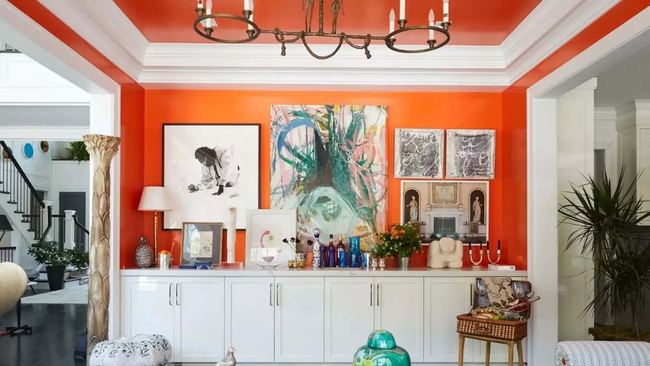 Cat Warna Orange Dan Putih Bagian Dalam Rumah Yang Elegan Dan Mewah