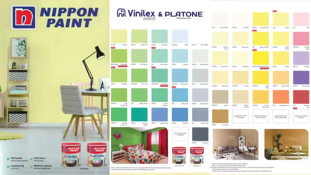 Warna Cat Tembok Interior Vinilex Pro1000 Dan Platone Pva