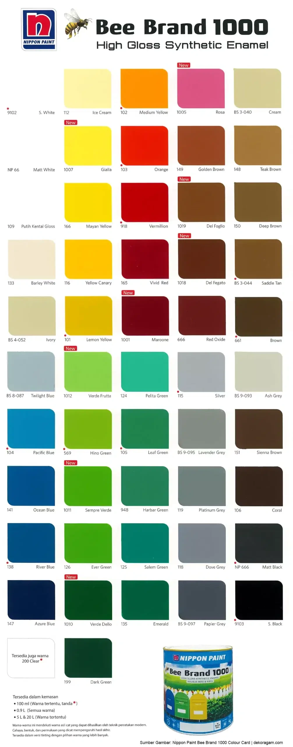 Katalog Warna Cat Besi Nippon Paint Bee Brand 1000