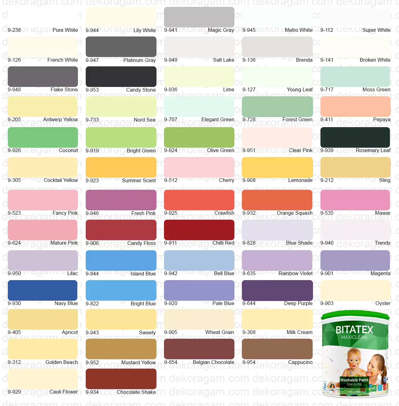 Katalog Warna Bitatex Maxiclean Cat Tembok Yang Mengkilap
