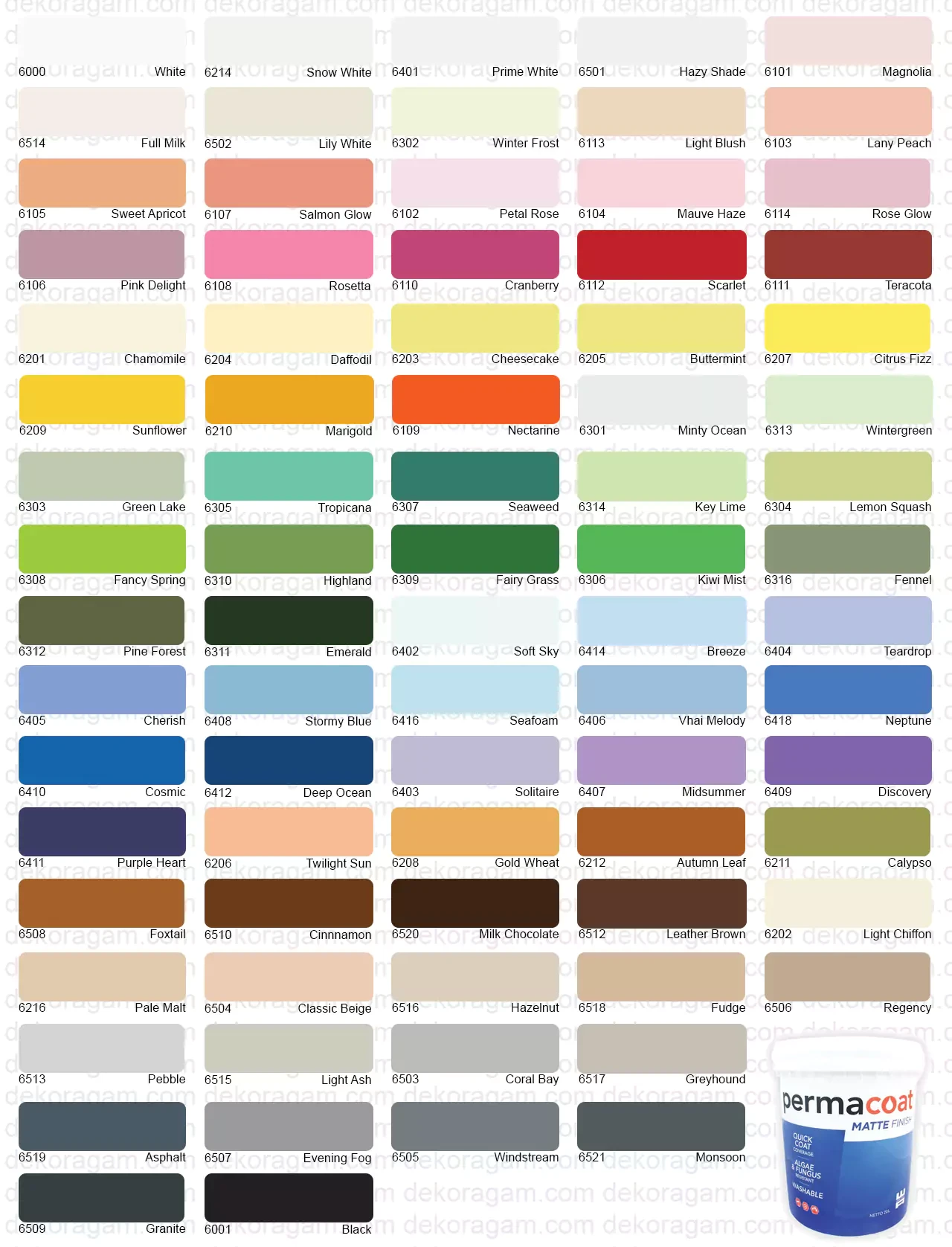 Katalog Warna Cat Decolith Permacoat Matte Finish