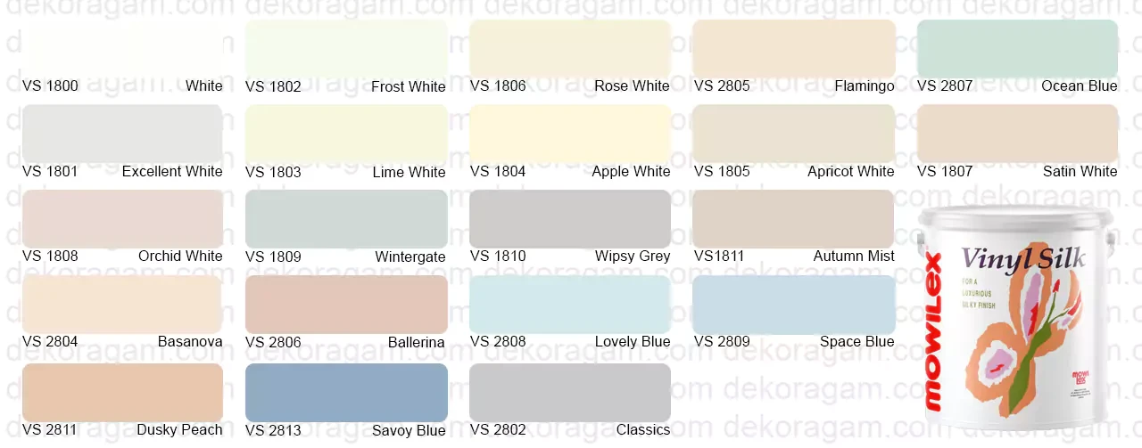 Katalog Warna Mowilex Vinyl Silk Cat Tembok Yang Mengkilap