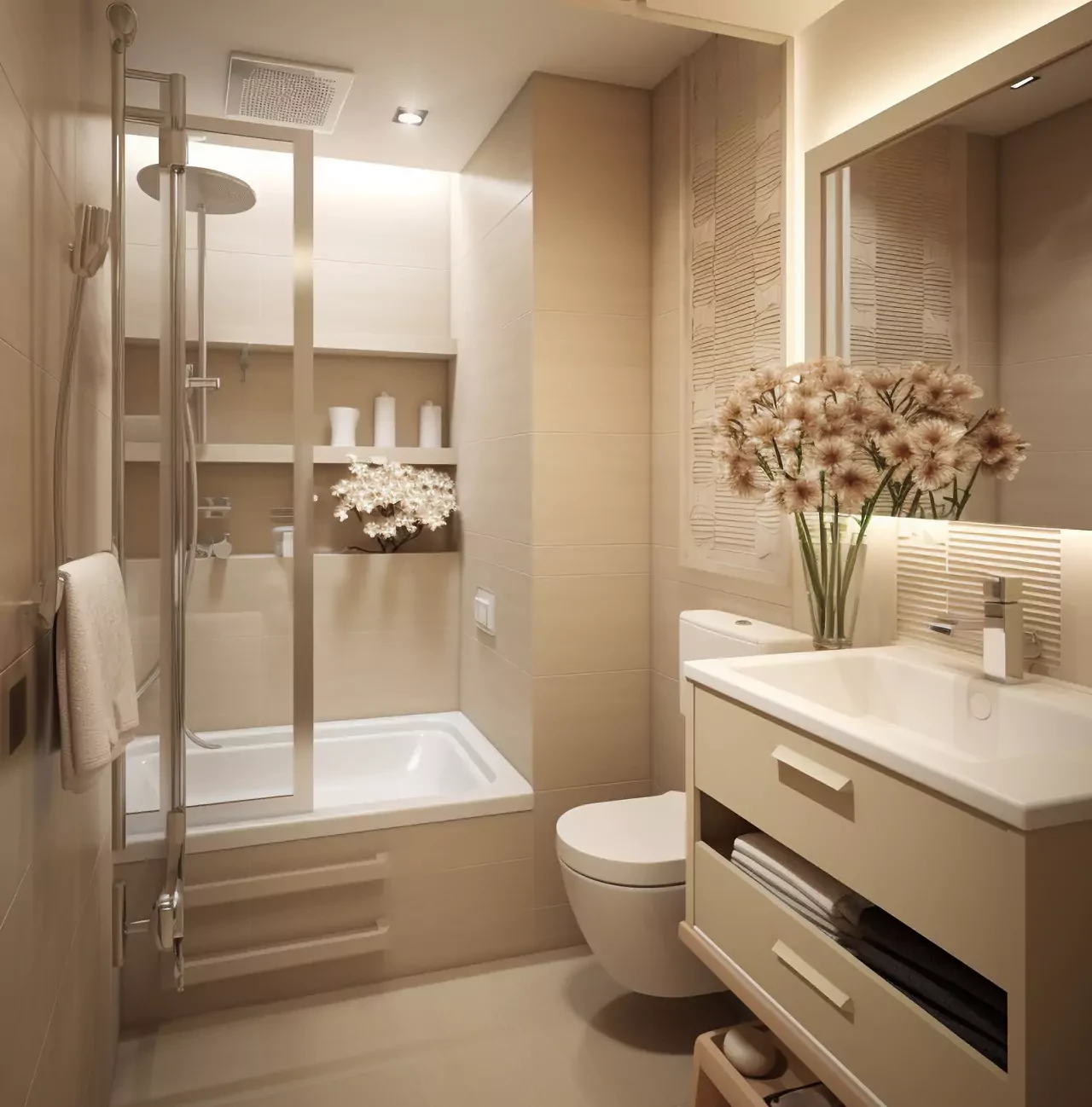Kamar Mandi Sempit Warna Cream Beige