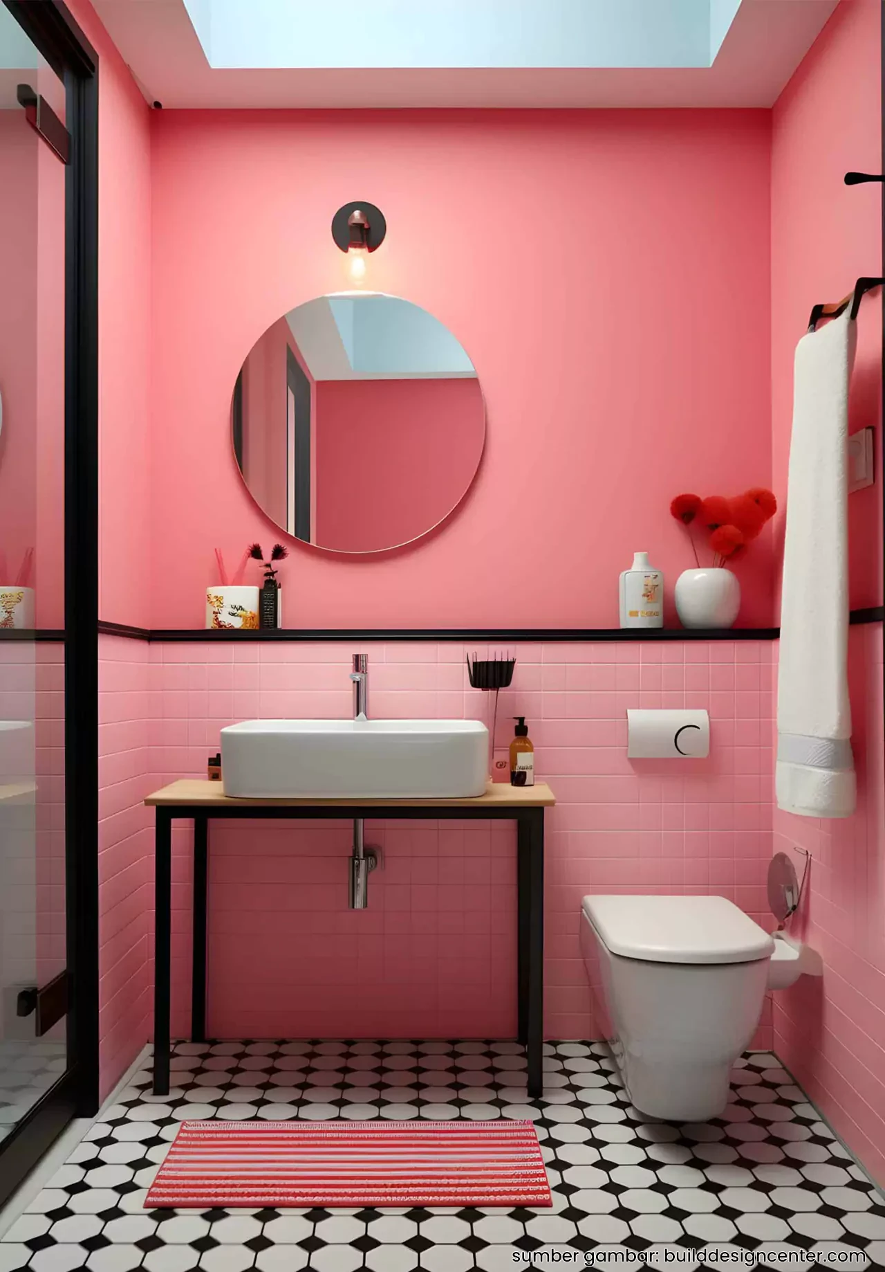 Kamar Mandi Sempit Warna Pink Merah Muda