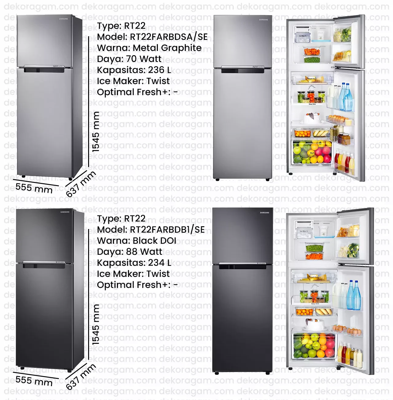 Kulkas samsung 2 pintu inverter rt22
