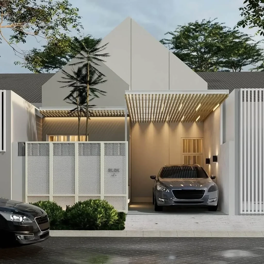 Rumah Putih dengan Overhang Lebar