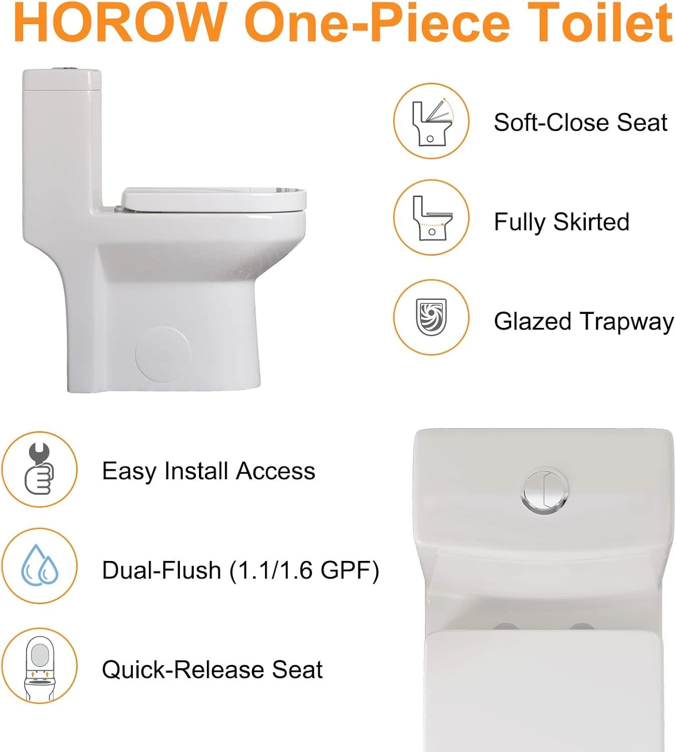 Horow HT1000 Dual Flush One Piece Toilet
