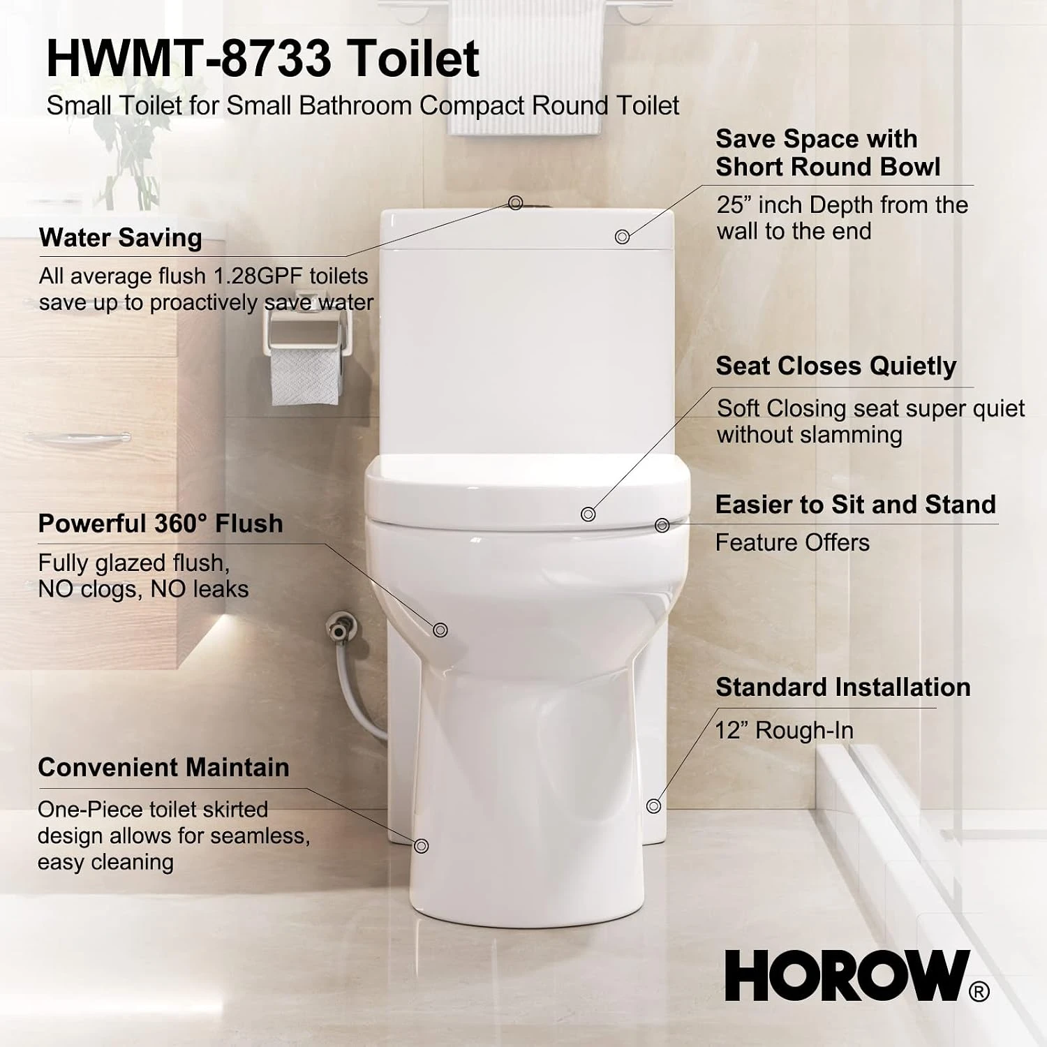 Horow Small Compact One Piece Toilet For Bathroom