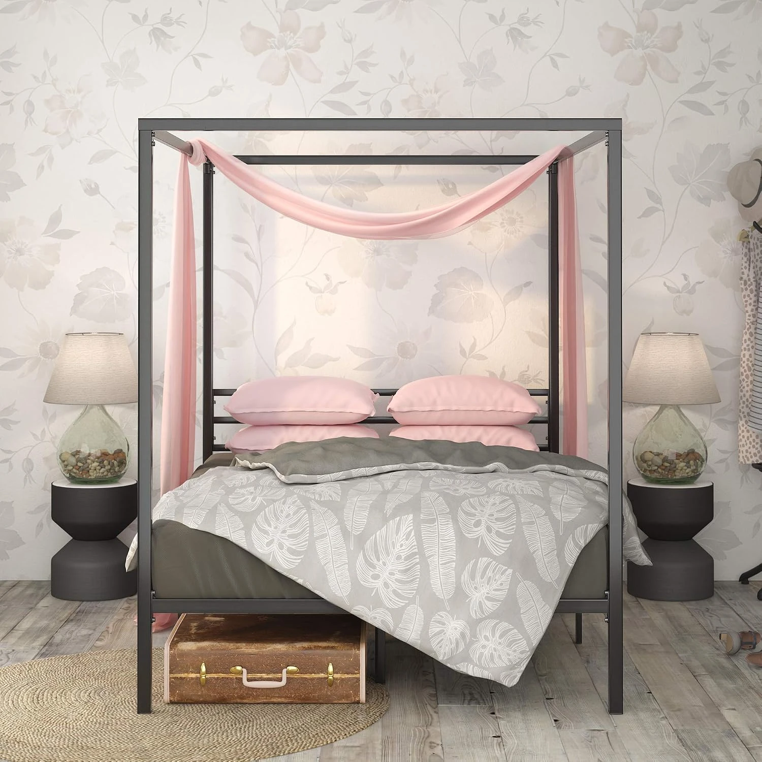 Zinus Patricia Black Metal Canopy Platform Bed Frame, Queen
