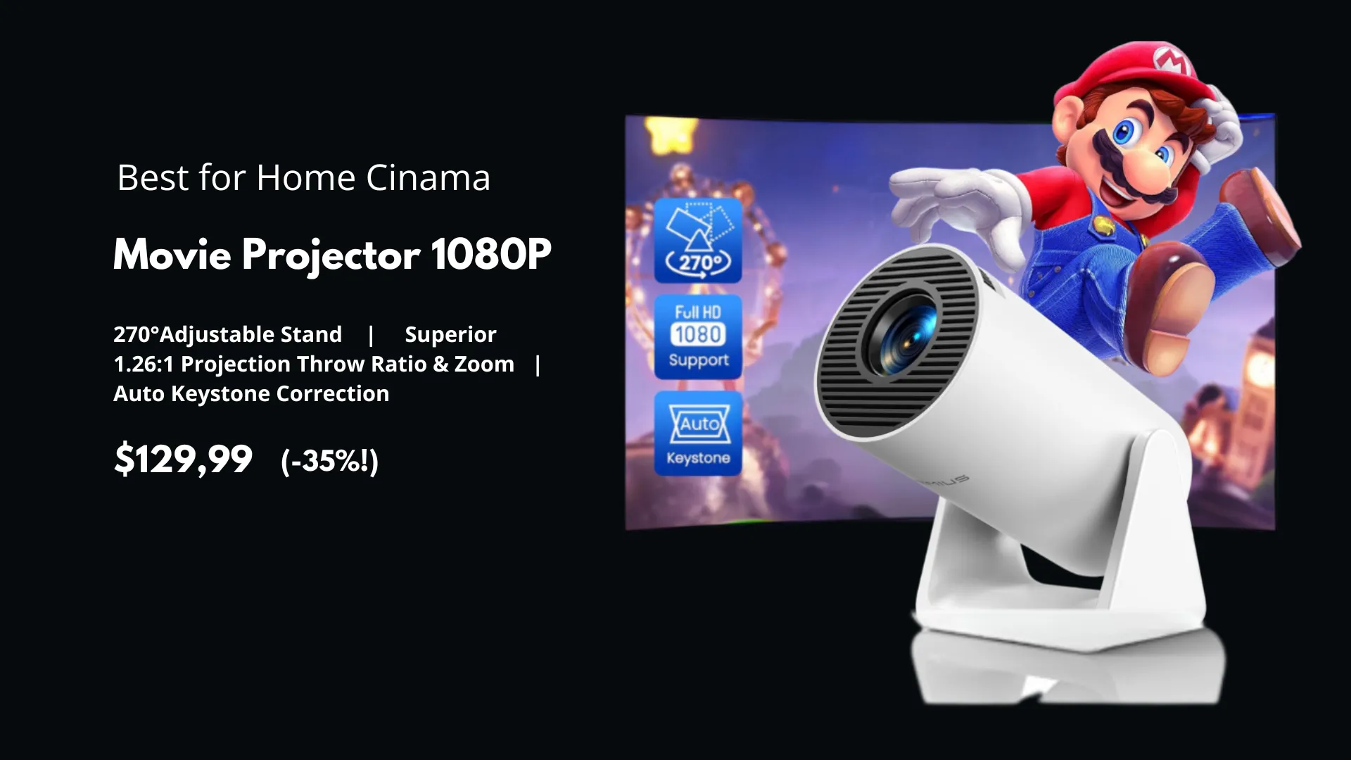 Movie Projector 1080P - Black