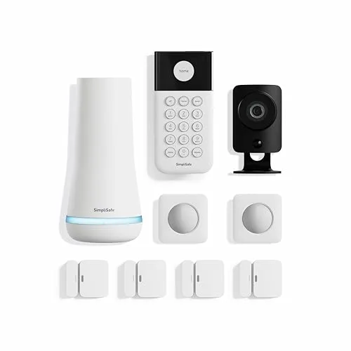 Home 34 SimpliSafe 9 Piece Wireless Home Security System w/HD Camera - Optional 24/7 Professional Monitoring - No Contract - Compatible with Alexa and Google Assistant