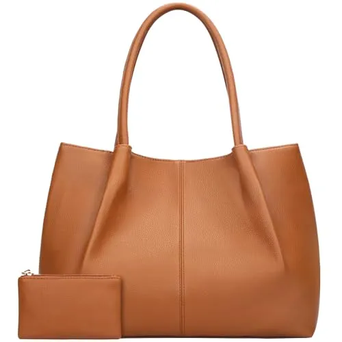 Home 54 KKXIU Tote Bag for Women Vegan Leather Shoulder Purse Large Capacity Travel Bag (Brown)