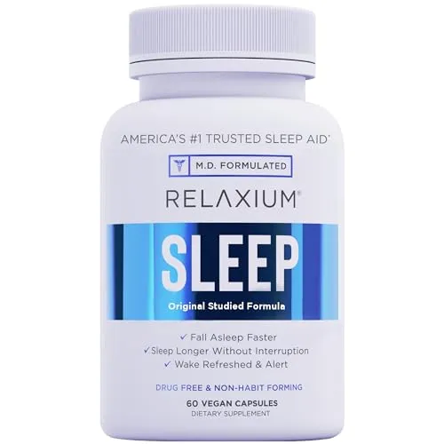 Relaxium Sleep Aid, Natural Non-Habit Forming, Sleep Supplement Developed to Support for Longer Sleep, 60 Capsules, 30-Day Supply