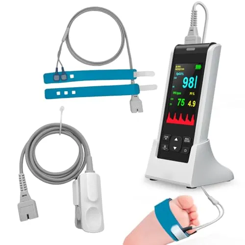 Fingertip Pulse Oximeter Overnight Continuous Handheld Pulse Oximeter for Adult Infant and Baby, Rechargeable Finger Blood Oxygen Monitor with Alarm