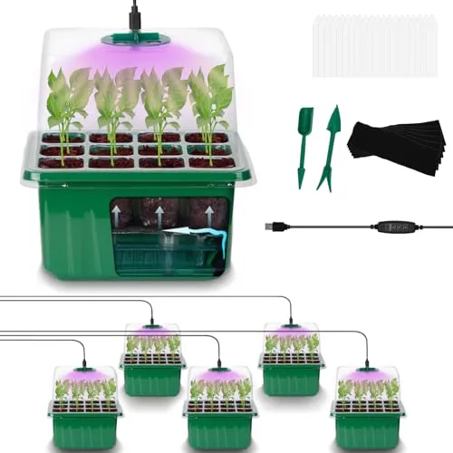 Home 40 ZHOLAH Self-Watering Seed Starter Tray - Kit with Grow Light and Humidity Dome, 6-Pack 72-Cell Plant Seedling Tray,Reusable Plastic Germination Trays for Indoor Gardening Seeds Growing Starting