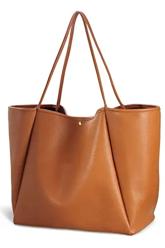 Home 48 HOXIS Oversize Vegan Leather Tote Women Weekender Bag Shopper Handbag Travel Purse (Brown)