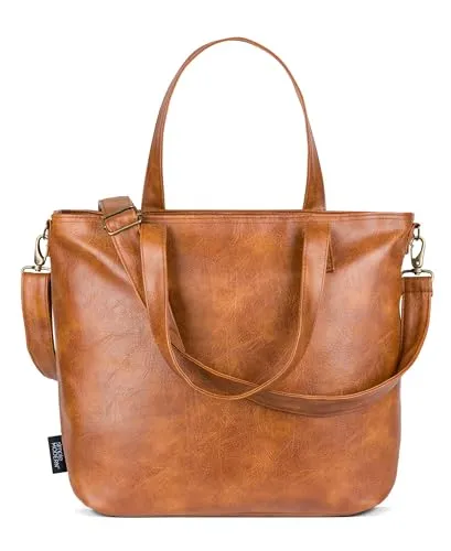 Simple Modern Vegan Leather Tote Bag, Brown
