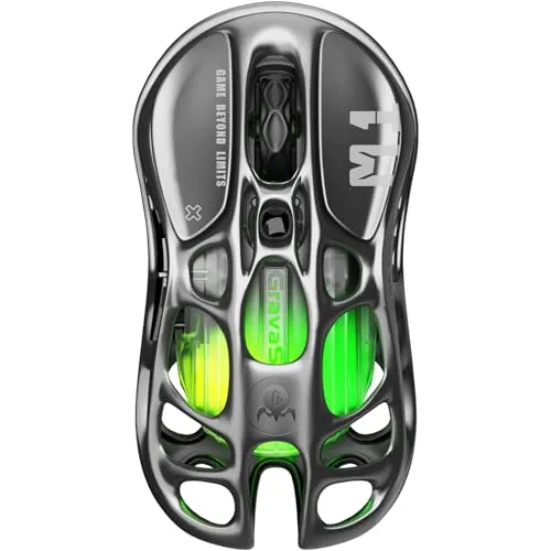 GravaStar Mercury M1 Pro Wireless Gaming Mouse, Magnesium Alloy MMO Gaming Mice, 26,000 DPI, 88g Lightweight Hollowed-Out Design, 5 Programmable Buttons, 5 Dynamic Lightsync RGB Modes, Gunmetal Gray