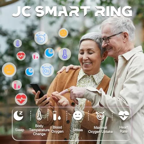 DIIKEN JCRing Smart Ring Fitness Tracker, Sleep Tracking Wearable, Accurate Monitoring of Pedometer, Heart, Temperature, Titanium Ring with Charging Case, APP for iOS & Android(Gold Size8) 2 DIIKEN JCRing Smart Ring Fitness Tracker, Sleep Tracking Wearable, Accurate Monitoring of Pedometer, Heart, Temperature, Titanium Ring with Charging Case, APP for iOS & Android(Gold Size8) - Image 2