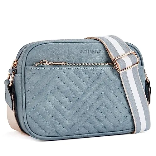BOSTANTEN Quilted Crossbody Bags for Women Vegan Leather Purses Small Shoulder Handbags with Wide Strap Light Blue