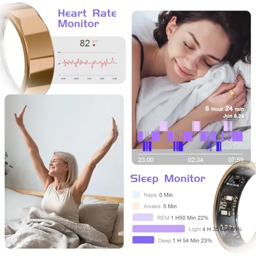 DIIKEN JCRing Smart Ring Fitness Tracker, Sleep Tracking Wearable, Accurate Monitoring of Pedometer, Heart, Temperature, Titanium Ring with Charging Case, APP for iOS & Android(Gold Size8) 3 DIIKEN JCRing Smart Ring Fitness Tracker, Sleep Tracking Wearable, Accurate Monitoring of Pedometer, Heart, Temperature, Titanium Ring with Charging Case, APP for iOS & Android(Gold Size8) - Image 3