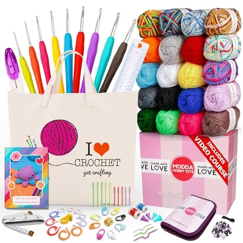 Home 38 MODDA Crochet Kit for Beginners – Soft Bulk Yarn for Crocheting and Knitting Craft Projects, Acrylic Yarn Set for Starters Adults, Women with Crochet Hooks Sewing Needles Stitch Markers