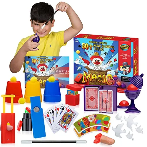 Home 44 Learn & Climb Magic Kit - 50+ Magic Tricks Set for Kids Ages 4-6, 6-8, 8-10, 10-12 Year Old: Ultimate Magician Gift