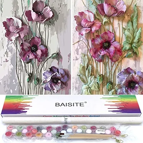 Home 38 BAISITE Paint by Numbers Kit for Adults Beginners,12" Wx16 L 2 Pack Canvas Pictures Drawing Paintwork with 8 Pcs Wooden Paintbrushes,Acrylic Pigment in Gift Box-6566
