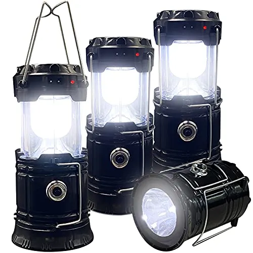 Home 50 Collapsible Portable LED Camping Lantern XTAUTO Lightweight Waterproof Solar USB Rechargeable LED Flashlight Survival Kits for Indoor Outdoor Home Emergency Light Power Outages Hiking Hurricane 4-Pack
