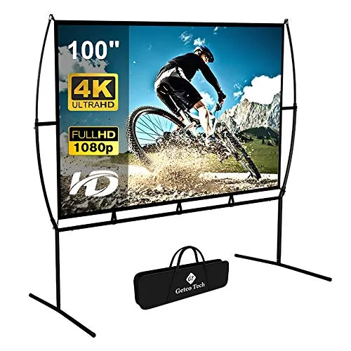 Projector Screen with Stand Foldable Portable Movie Screen 100 Inch๏ผ16๏ผ9๏ผ, HD 4K Double Sided Projection Screen Indoor Outdoor Projector Movies Screen for Home Theater (100 Inch)