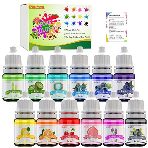 Home 40 12 Color Bath Bomb Soap Dye - Skin Safe Colorant Food Grade Coloring for Soap Making Supplies, Natural Liquid Colorant for DIY Bath Bomb Supplies Kit, Slime, Crafts - with Instructions