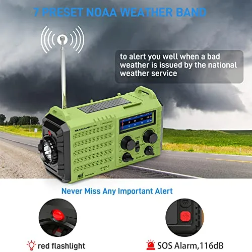 NOAA Weather Radio, Emergency Hand Crank Radio with Solar Charger, Portable Battery Operated AM FM Shortwave Radio with LED Flashlight, USB Charger, Earbud Jack, SOS Alert for Home Survival Hurricane 2 NOAA Weather Radio, Emergency Hand Crank Radio with Solar Charger, Portable Battery Operated AM FM Shortwave Radio with LED Flashlight, USB Charger, Earbud Jack, SOS Alert for Home Survival Hurricane - Image 2
