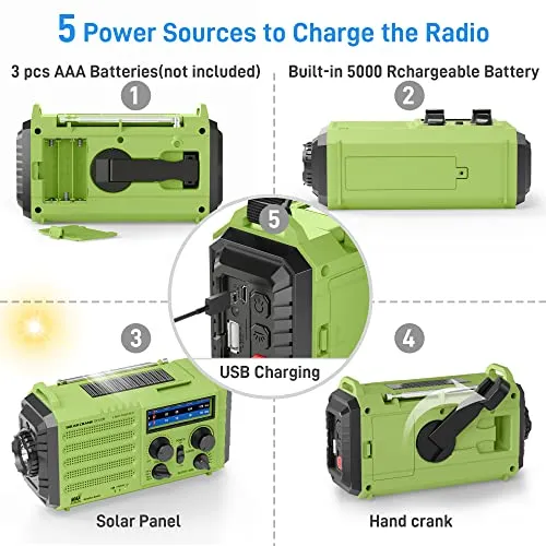 NOAA Weather Radio, Emergency Hand Crank Radio with Solar Charger, Portable Battery Operated AM FM Shortwave Radio with LED Flashlight, USB Charger, Earbud Jack, SOS Alert for Home Survival Hurricane 4 NOAA Weather Radio, Emergency Hand Crank Radio with Solar Charger, Portable Battery Operated AM FM Shortwave Radio with LED Flashlight, USB Charger, Earbud Jack, SOS Alert for Home Survival Hurricane - Image 4