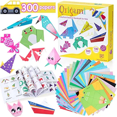 Home 42 Origami Paper for Kids, 300 Sheets Colorful Origami Paper Kit 5.5Inch, 100 Origami Projects & Easy Origami Book Origami Kit for Kids, Creativity Training & Brain Development Origami Set for Kids